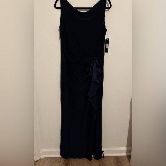 Lauren Ralph Lauren Evening Gown | Navy Blue | Faux Wrap | Size 16 | NWT | A09 - Picture 12 of 12